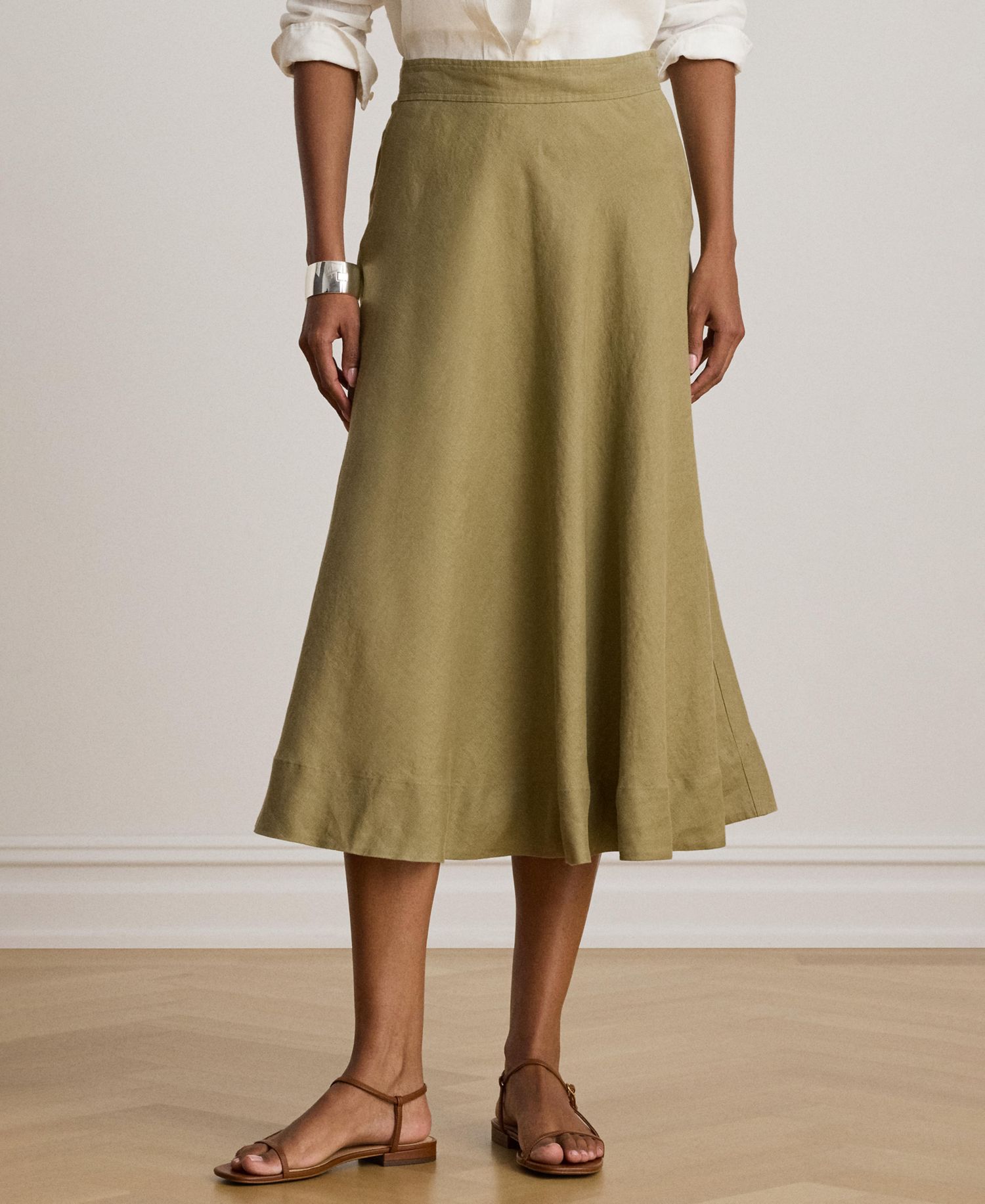 Women's Linen A-Line Midi Skirt