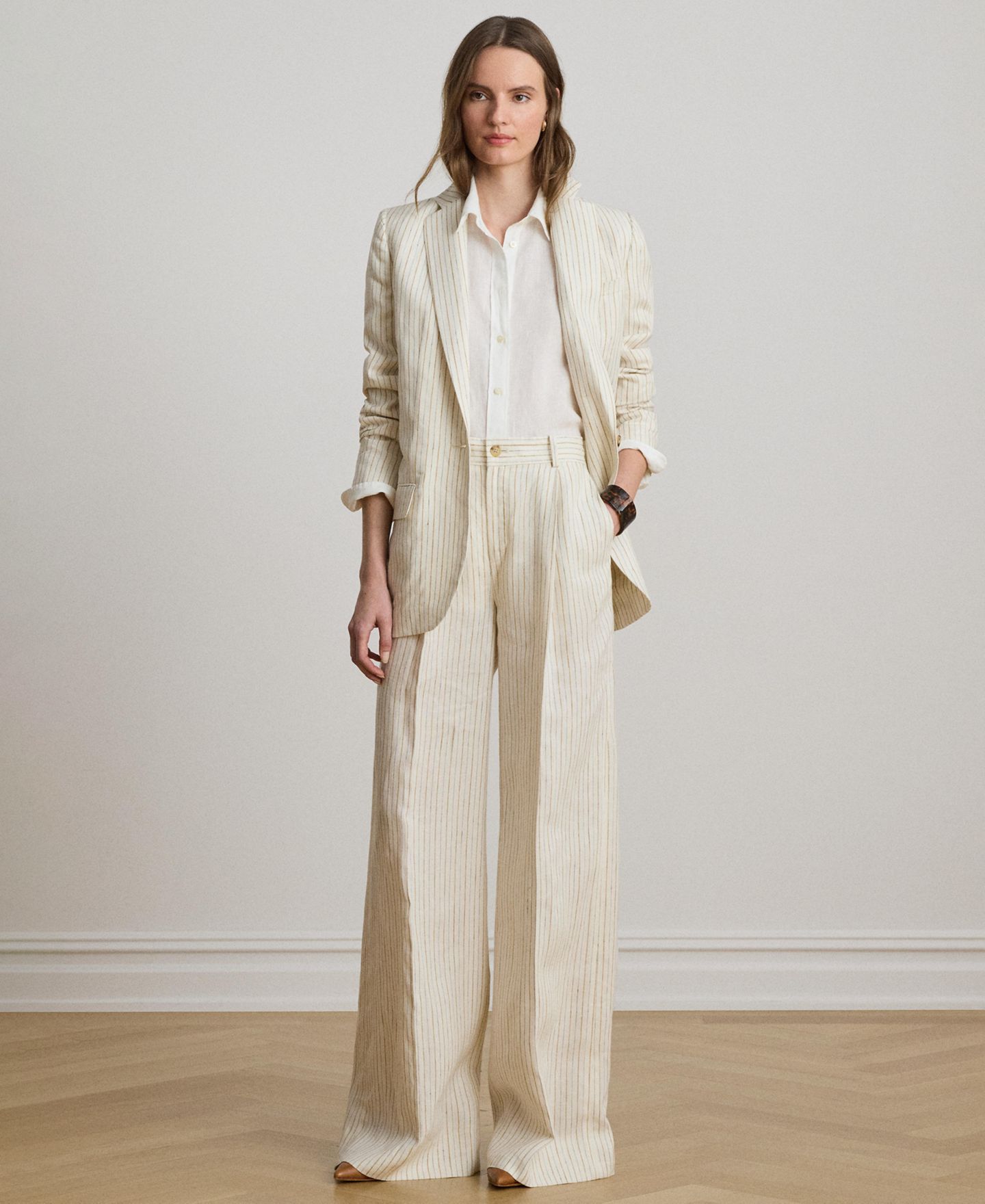 Женские брюки Lauren Ralph Lauren High-Rise Pinstripe Wide-Leg, цвет: Песочный разноцветный — фото 2