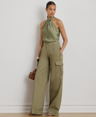 Women's Twist-Front Charmeuse Halter Neck Blouse
