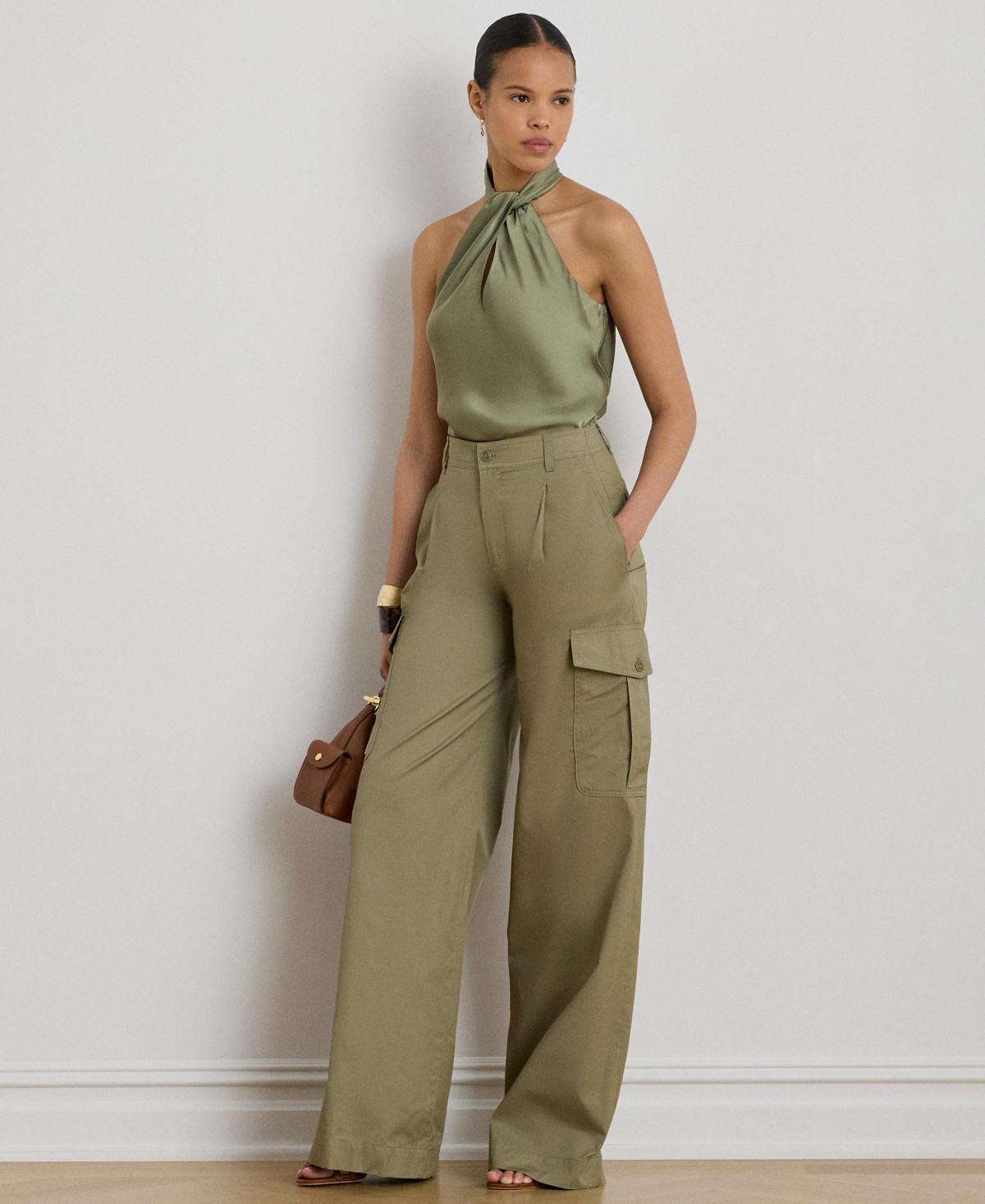 Женские Lauren Ralph Lauren Women's Twist-Front Charmeuse Halter Neck Blouse — фото 1