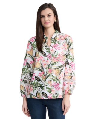 Women's Printed Button-Front Long-Sleeve Shirt