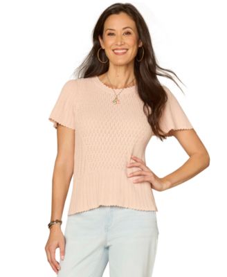 Women's Flounce Short-Sleeve Crochet Top