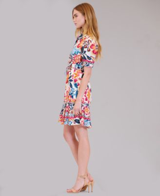 Women's Printed Collared Neck Shirt-Dress