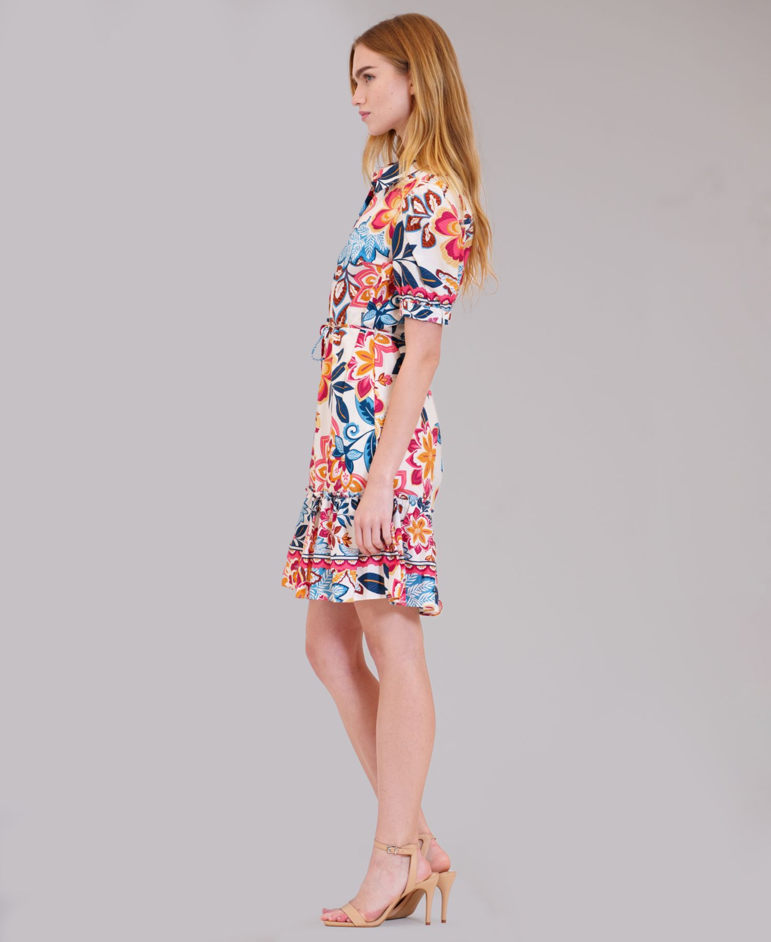 Women's Printed Collared Neck Shirt-Dress