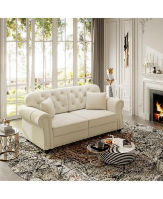  Velvet Chesterfield Sofa with Nailhead Trim and 2 Pillows
