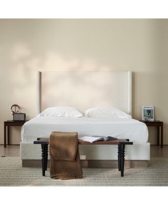Oat Boucle Wingback Platform Bed