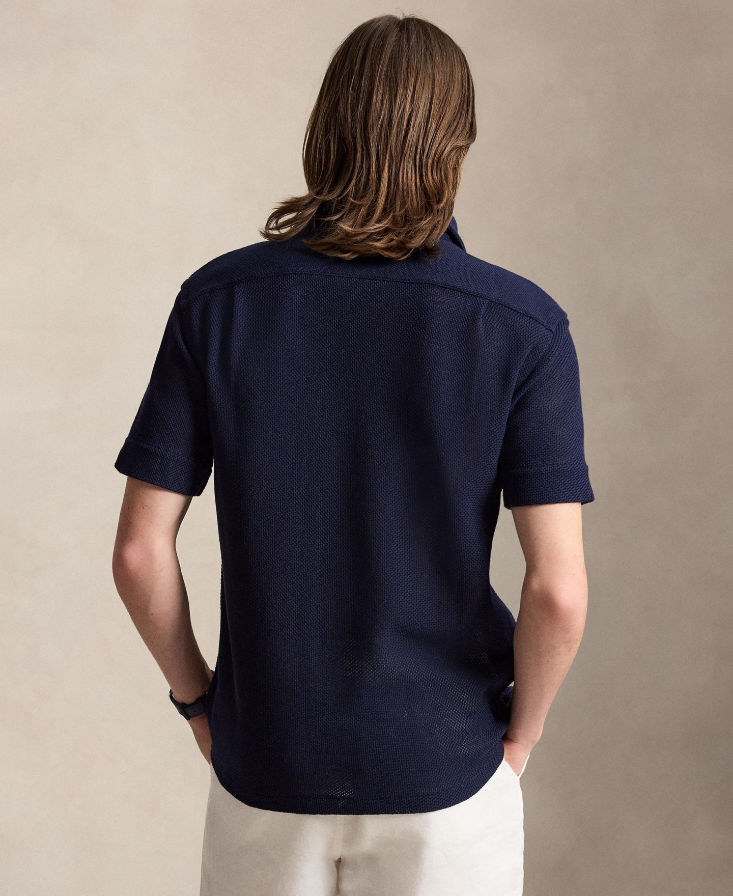Мужская рубашка Polo Ralph Lauren Textured Pointelle Camp, цвет: Тёмно-синий — фото 4