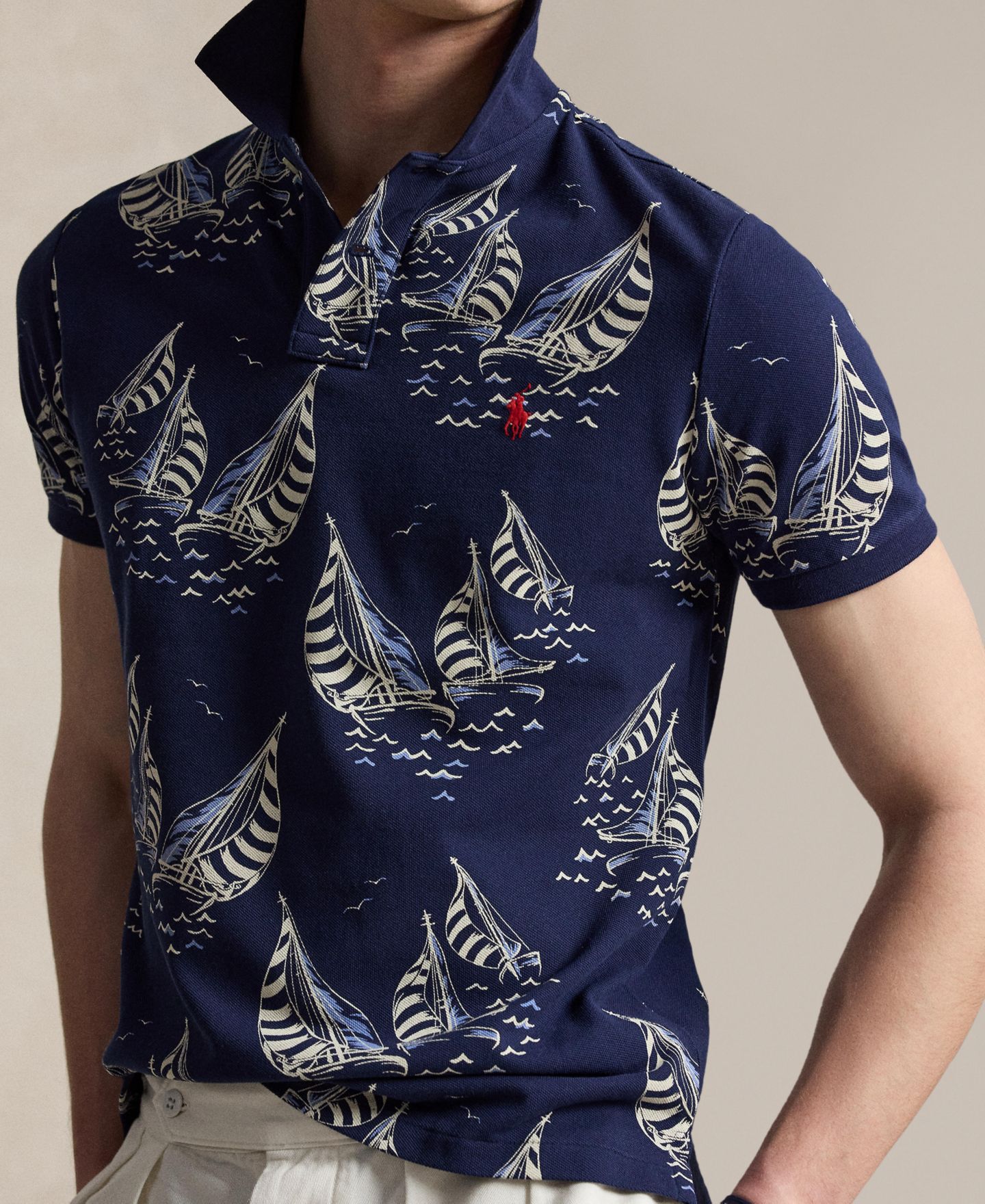 Мужское поло Polo Ralph Lauren Classic-Fit Sailboat Mesh Polo Shirt, цвет: Тёмно-синий — фото 3