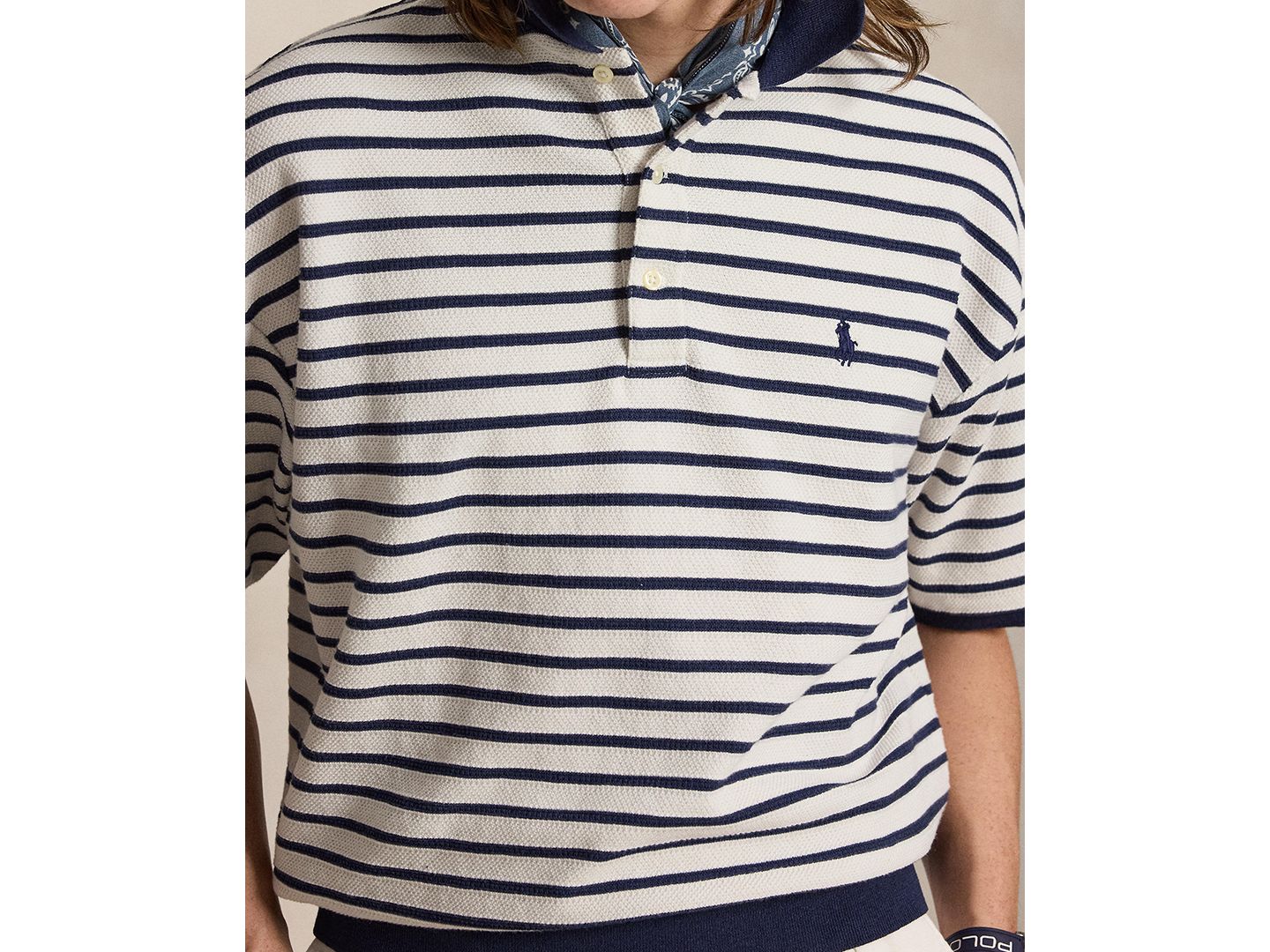 Мужское поло Polo Ralph Lauren Relaxed-Fit Striped Textured Polo Shirt, цвет: Тёмно-синий — фото 3