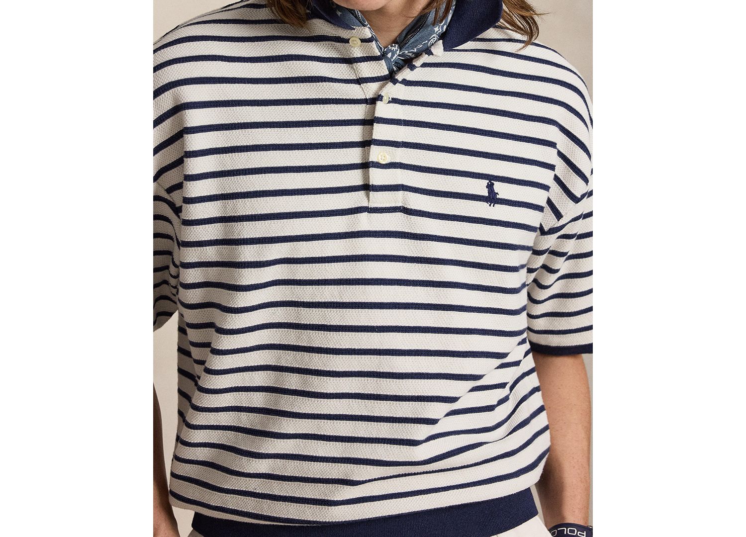Relaxed-Fit Striped Textured Polo Shirt
