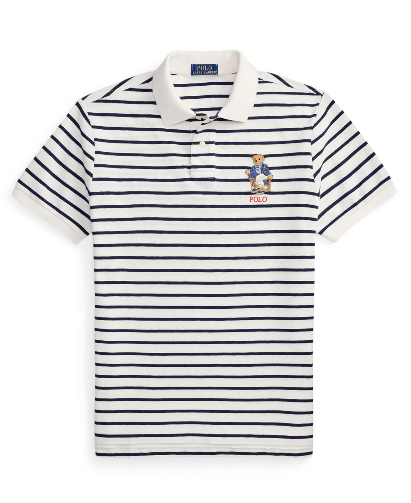 Мужское поло Polo Ralph Lauren Custom Slim-Fit Polo Bear Polo Shirt, цвет: Белый / Тёмно-синий — фото 5