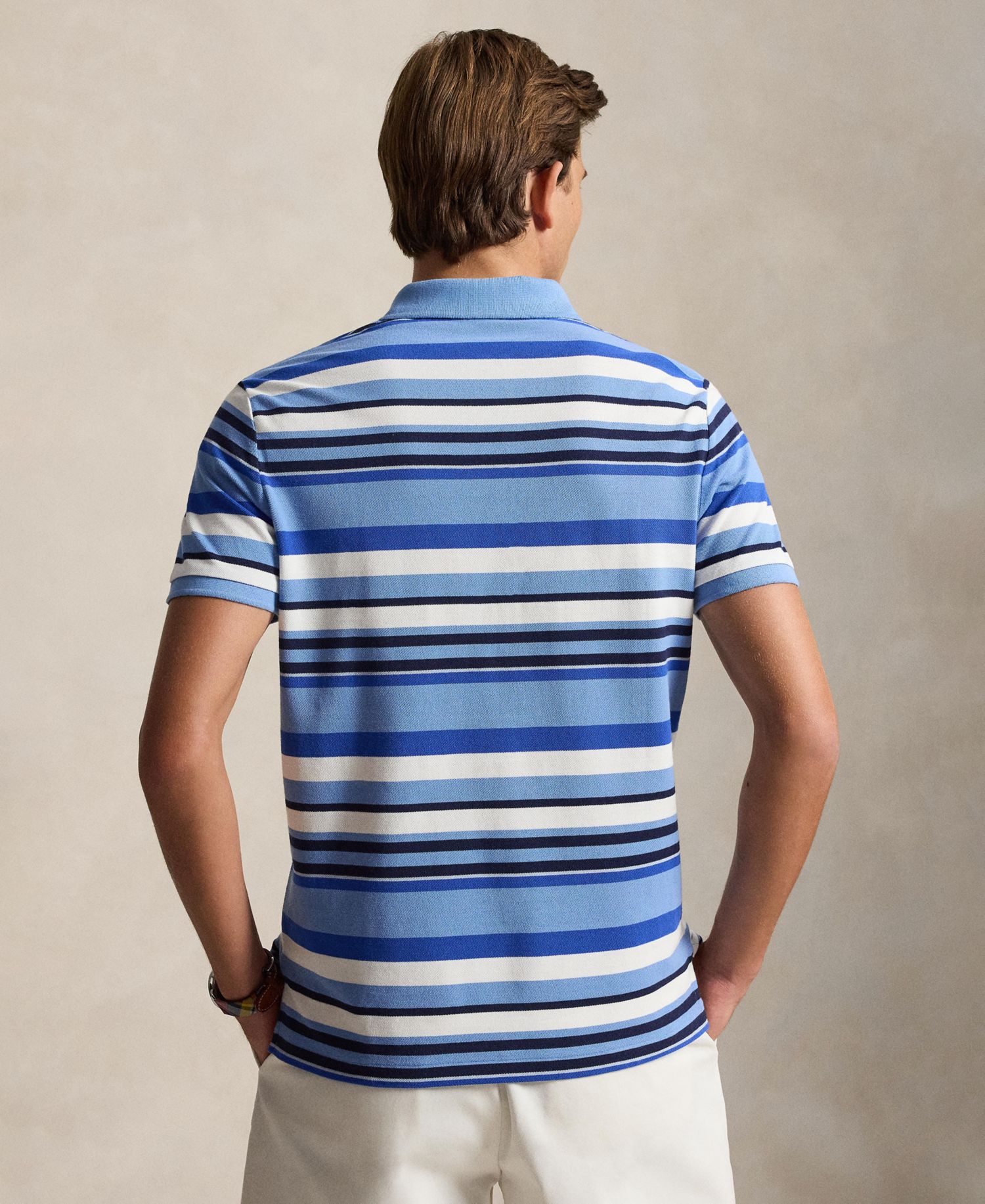 Men's Custom Slim-Fit Striped Mesh Polo Shirt