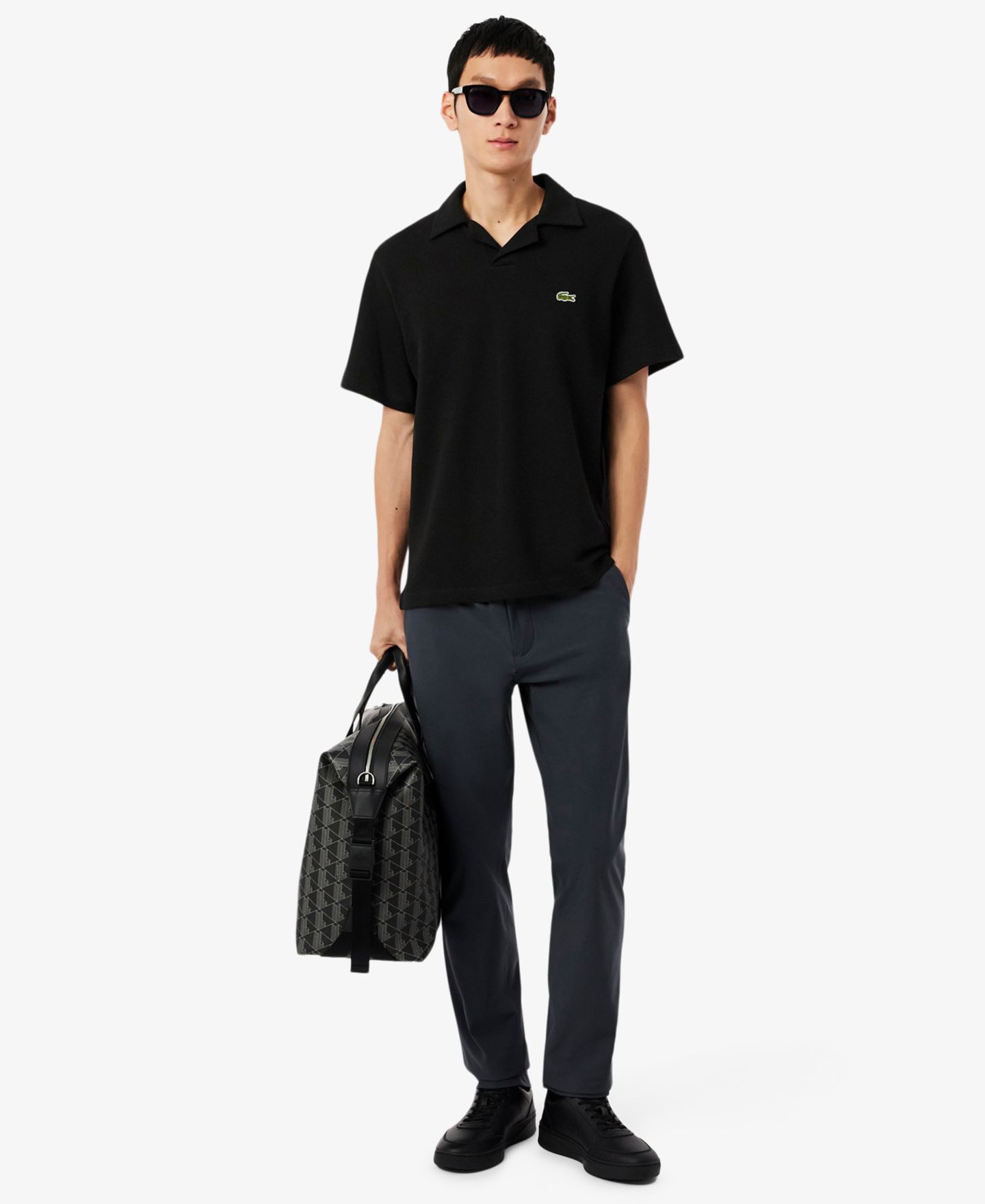 Мужское поло Lacoste Classic-Fit Cotton-Blend Polo Shirt, цвет: Чёрный — фото 2