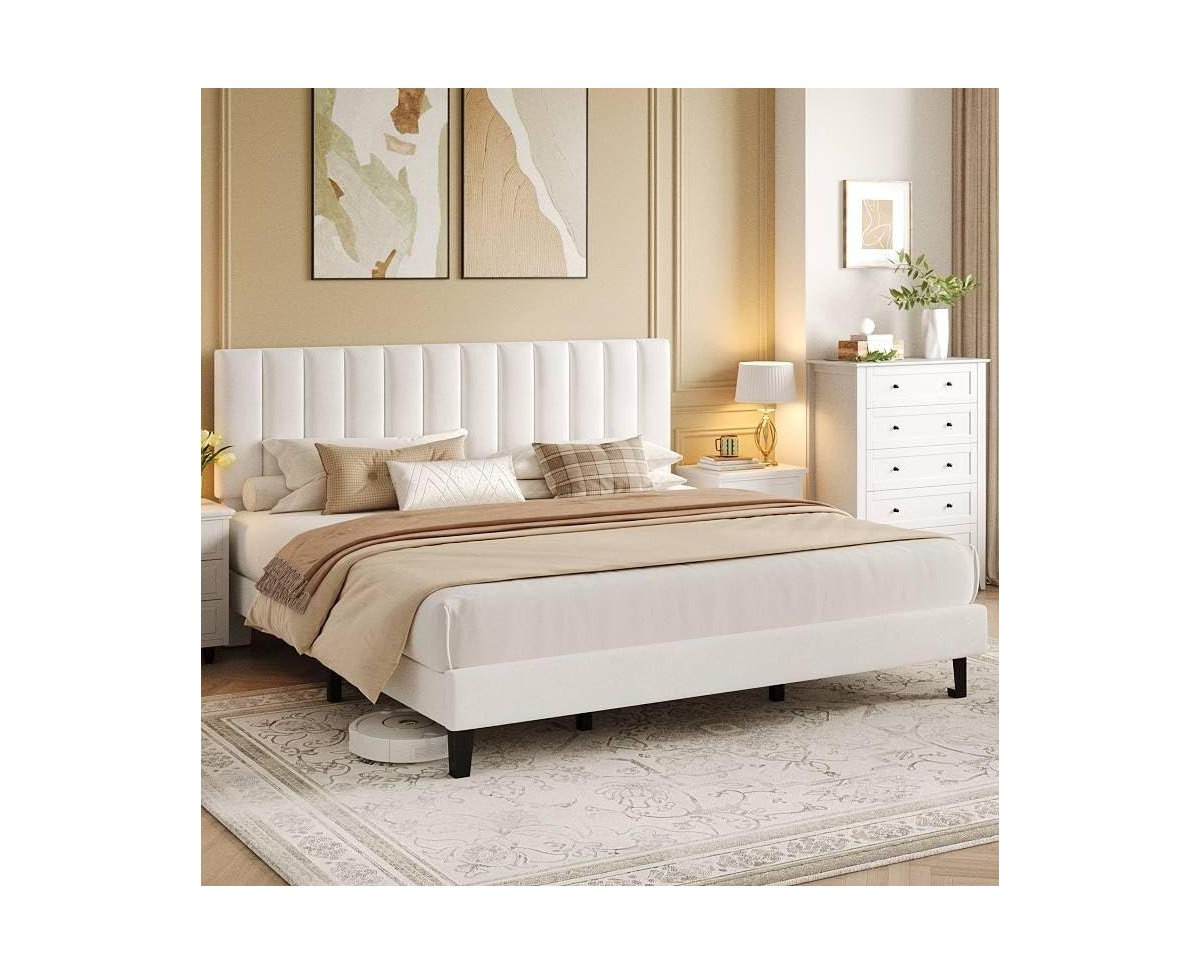 gaomon Bed Frame, Upholstered Platform with Adjustable Vertical Channel Tufted Headboard