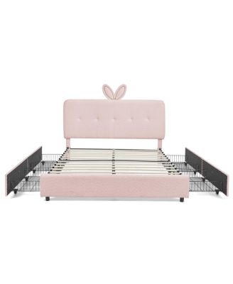 Kids Upholstered Bed w/ Rabbit Headboard, LED and Drawers