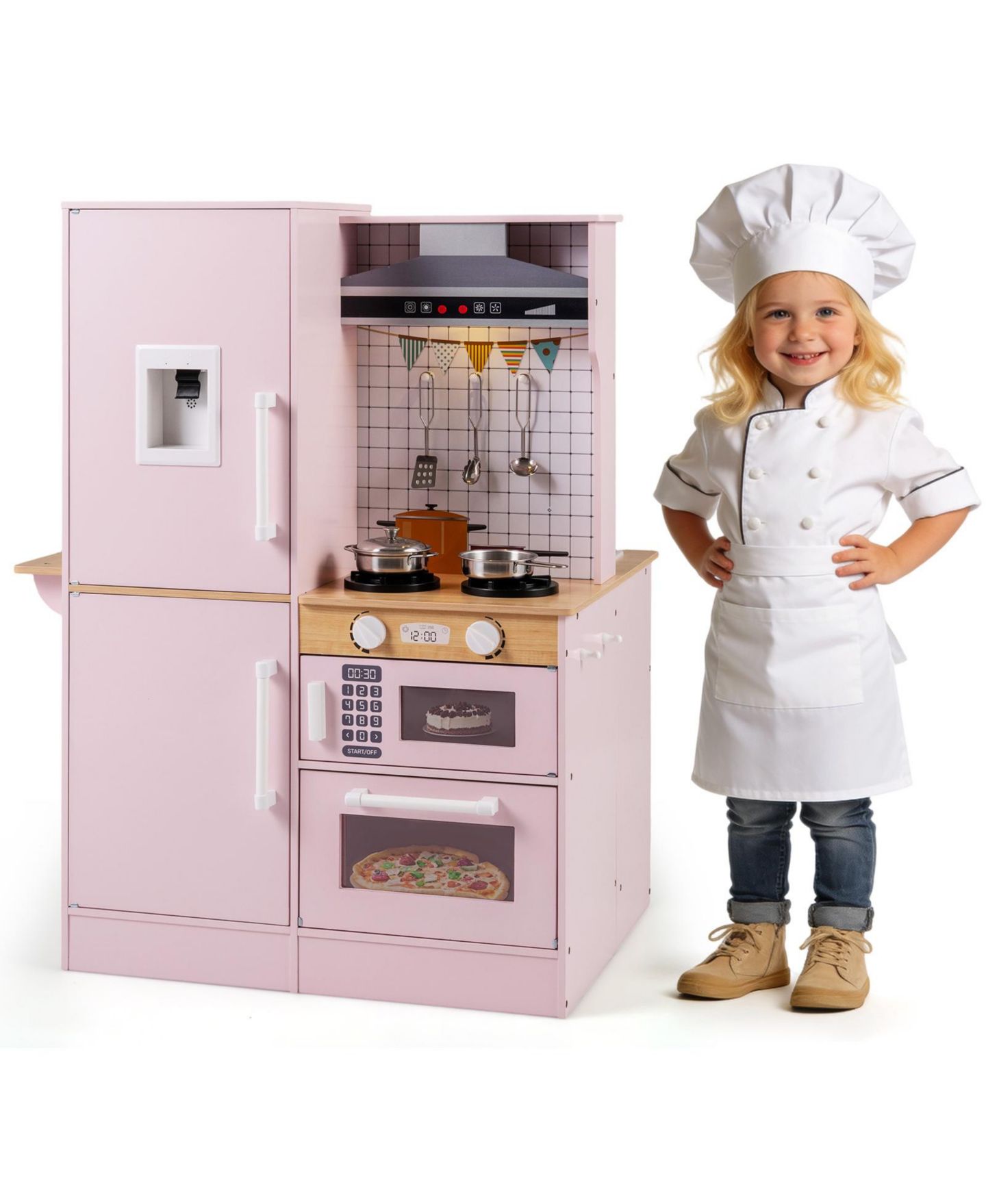 Детская игрушка Slickblue Corner Play Kitchen with Lights and Sounds, Ages 3+, цвет: Розовый — фото 4