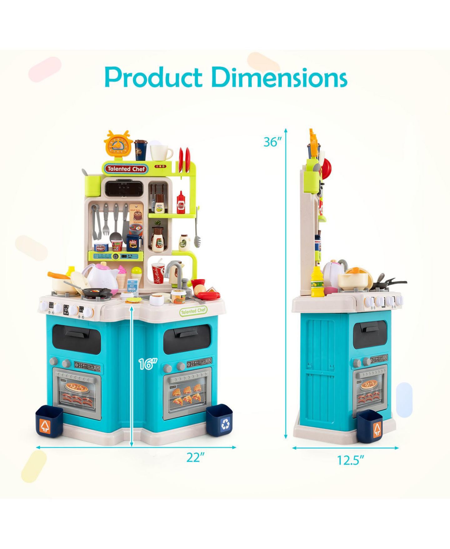 Детские игрушки Slickblue Realistic Lights and Sounds Corner Play Kitchen 114-Piece Set, Ages 3+, цвет: Синий — фото 3
