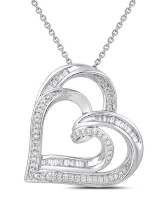 Diamond Double Heart Adjustable Pendant Necklace (1/4 ct. t.w.) in Sterling Silver