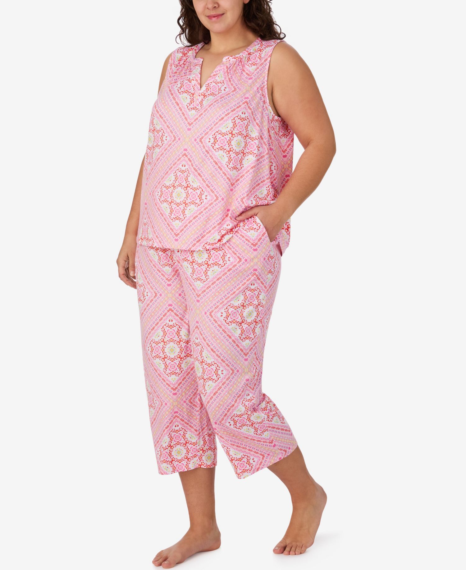 Plus Size Sleeveless Top & Cropped Pajama Pants, 2-Piece Set