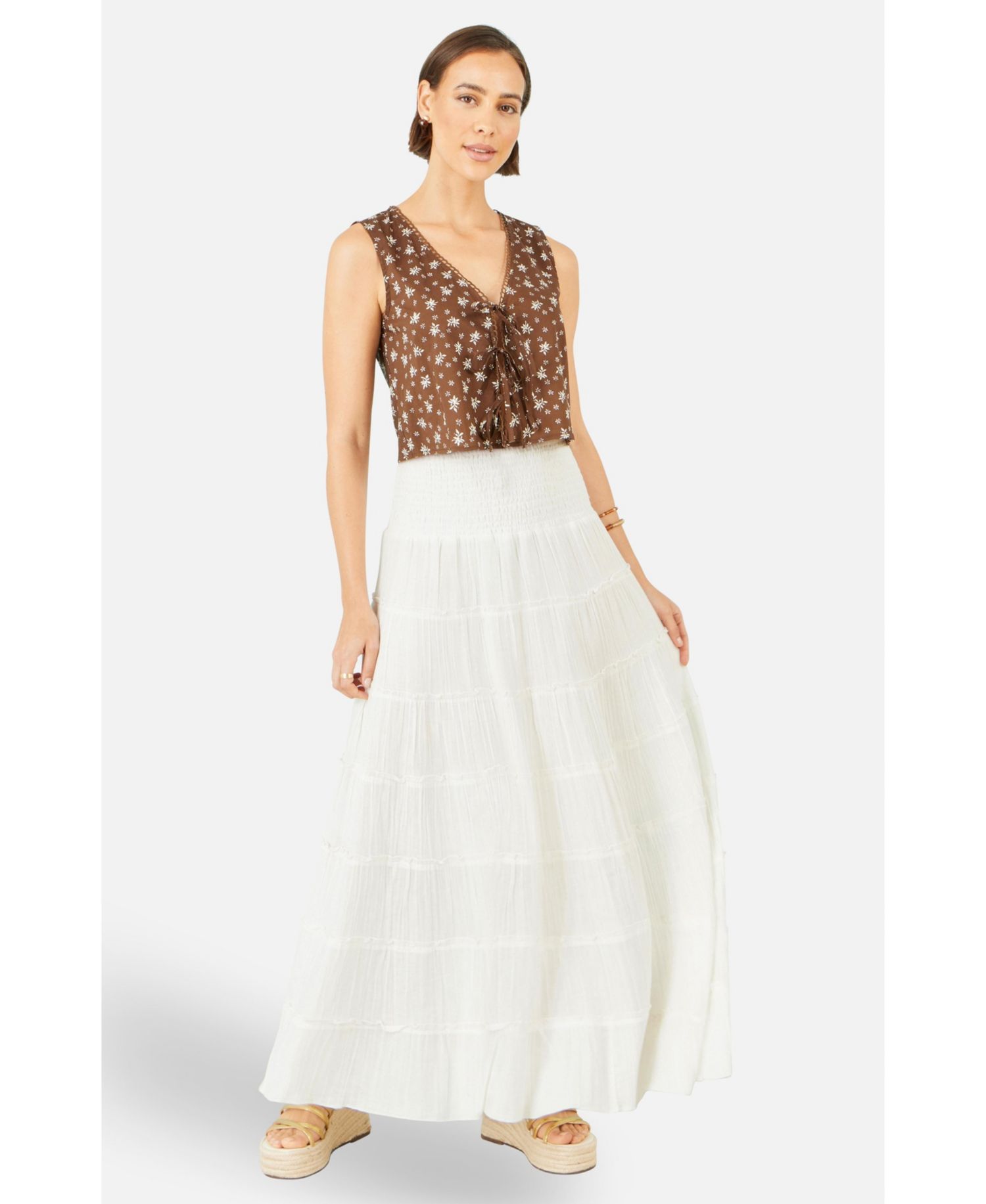 Women's Double Cotton Tiered Boho Maxi Skirt