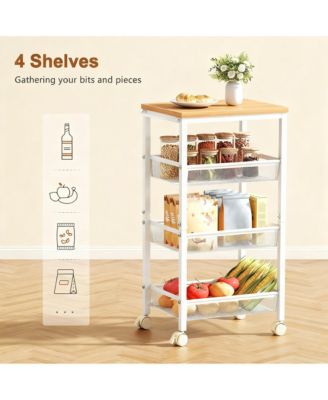  4-Tier Metal Wire Shelves Kitchen Utility Cart with Wheels Narrow Mobile Shelving Unit