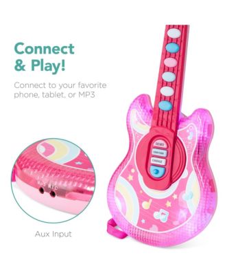 19in Kids Flash Guitar, Pretend Play Musical Instrument Toy for Toddlers w/ Mic, Stand