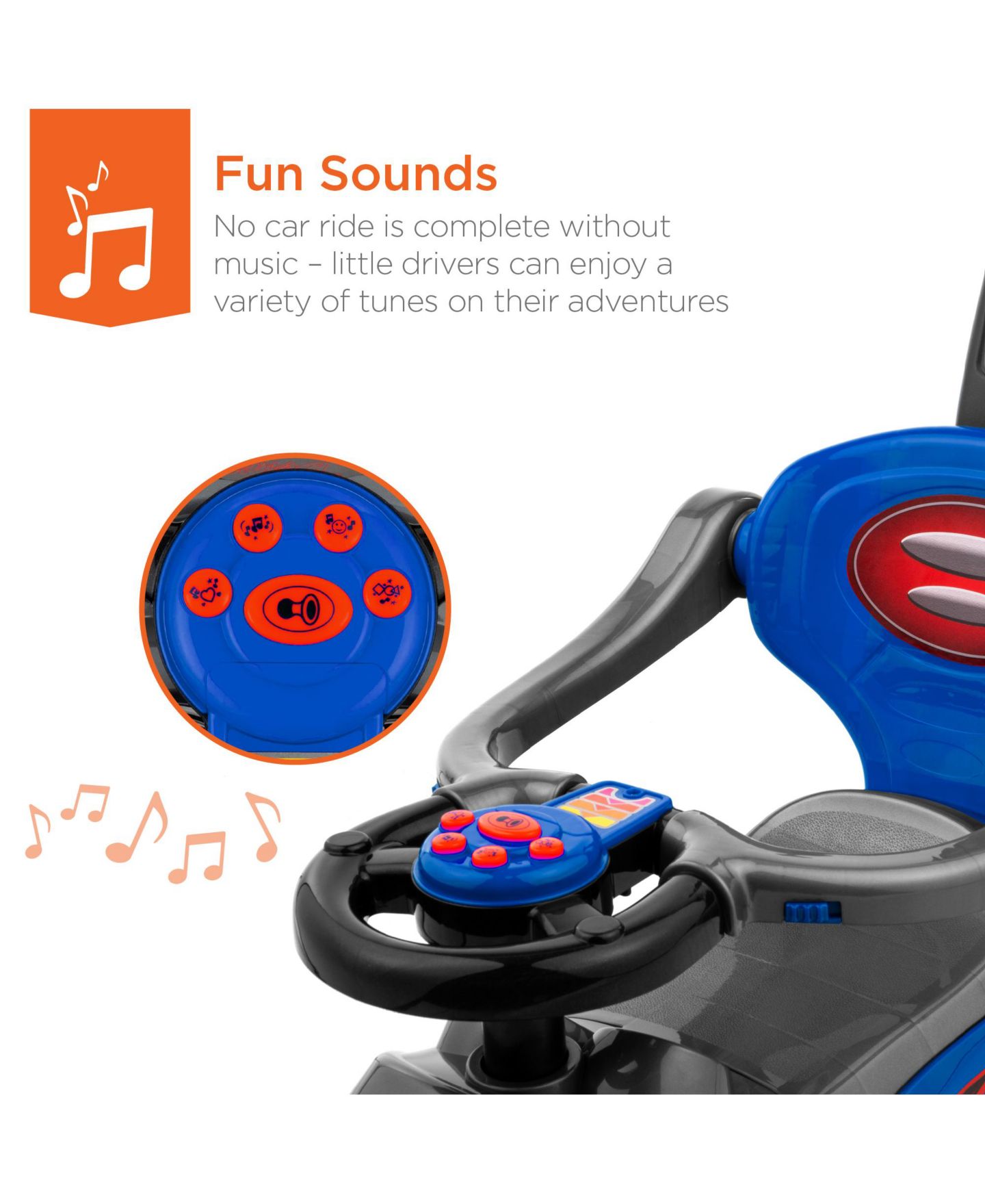 Детская игрушка Best Choice Products 3-in-1 Kids Push and Pedal Toddler Ride On Wagon Play Toy Stroller w/ Sounds, Handle, Horn, цвет: Синий — фото 5