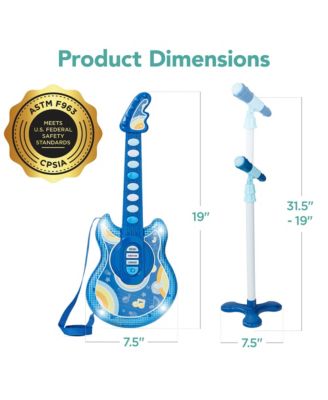 19in Kids Flash Guitar, Pretend Play Musical Instrument Toy for Toddlers w/ Mic, Stand
