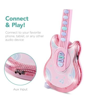 19in Kids Flash Guitar, Pretend Play Musical Instrument Toy for Toddlers w/ Mic, Stand