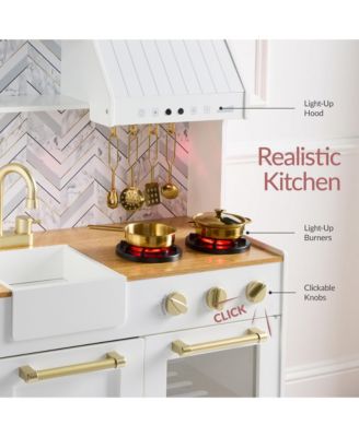 Deluxe Pretend Play Kitchen with Island, Espresso Machine Version