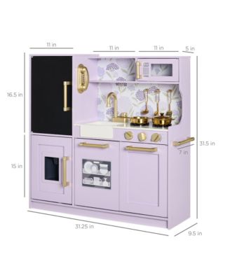 Pretend Play Kitchen Wooden Toy Set for Kids w/ Telephone, Utensils, Oven, Microwave