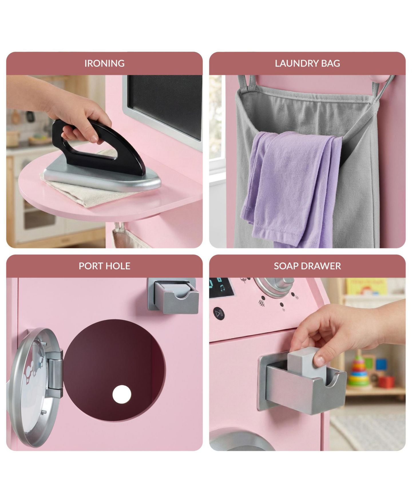 Детские игрушки Best Choice Products Stacked Pretend Play Washer and Dryer Set, Ages 3+, цвет: Розовый — фото 4