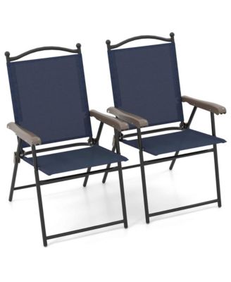 Patio Folding Chairs Set of 2 with Armrests Outdoor Portable Camping Chairs