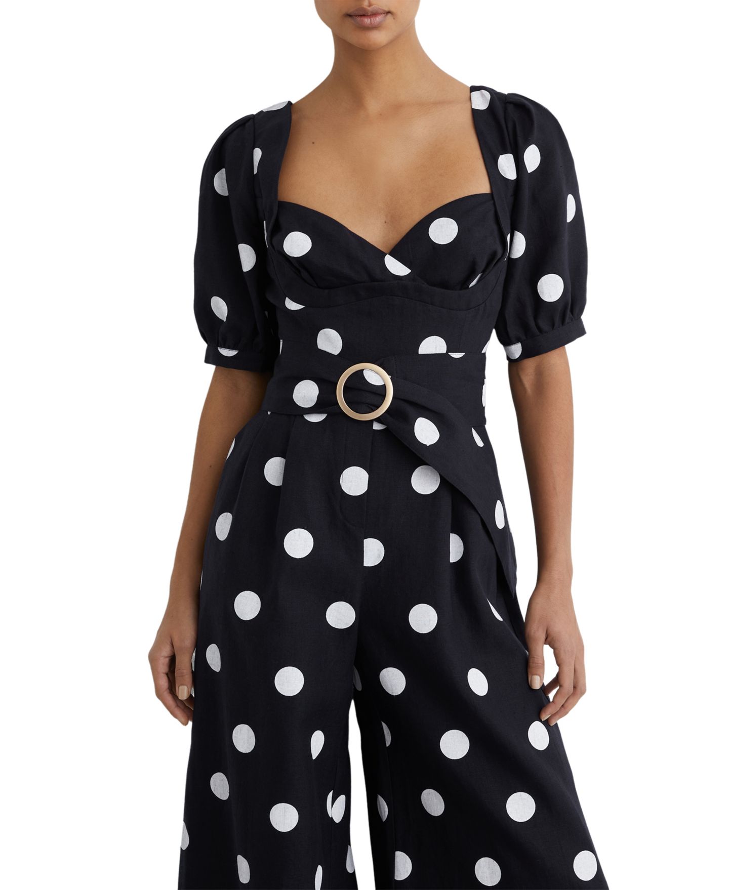 Женский комбинезон REISS Brook Linen Polka-Dot Wide-Leg Jumpsuit, цвет: Navyivory — фото 2