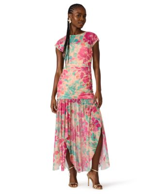 Printed Short-Sleeve Crewneck Dress
