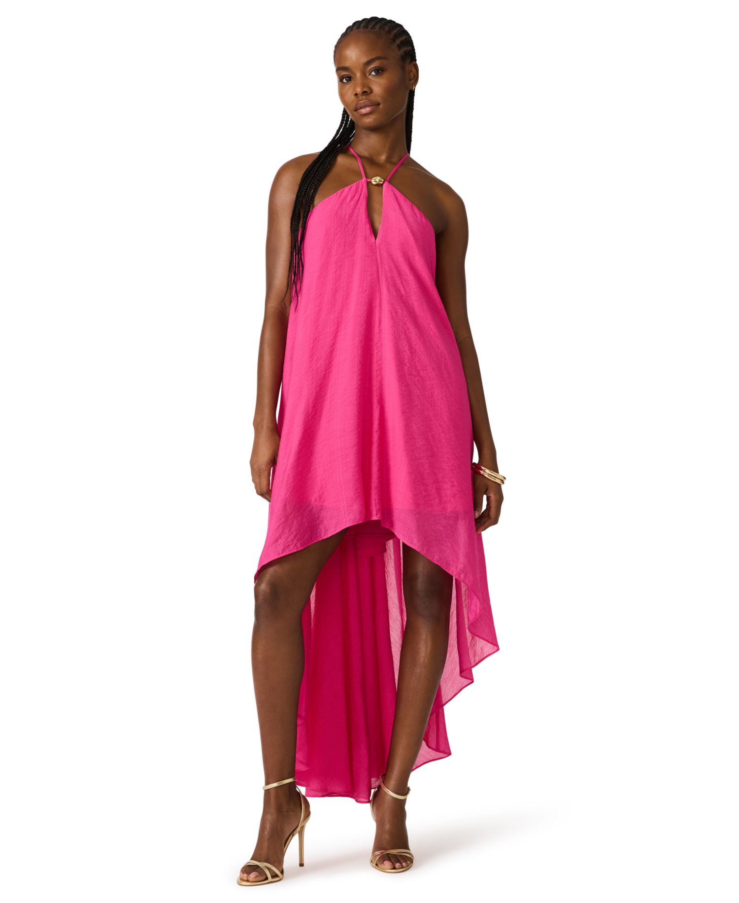 Halter Neck Sleeveless High-Low Asymmetric Dress