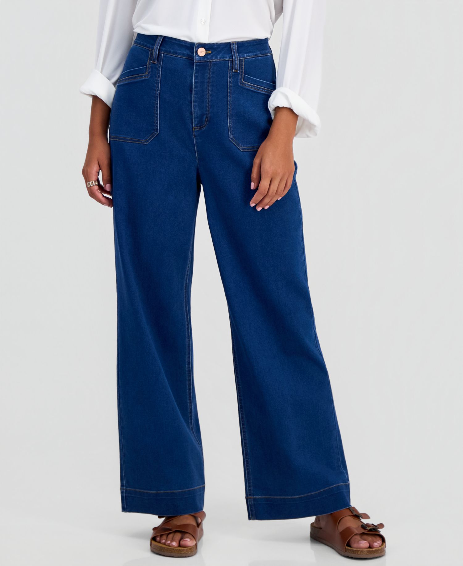 Petite Lexington High-Rise Wide-Leg Patch Pocket Jeans
