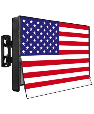 Outdoor TV Cover for 32 Inch TVs 600D Waterproof Weatherproof Protector with Zipper and Remote Pocket American Flag