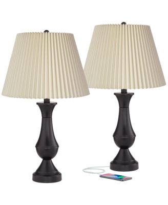 Blakely Modern Table Lamps 25" High Set of 2 with USB Charging Ports Touch On Off Linen Shade for Bedroom Living Room Desk