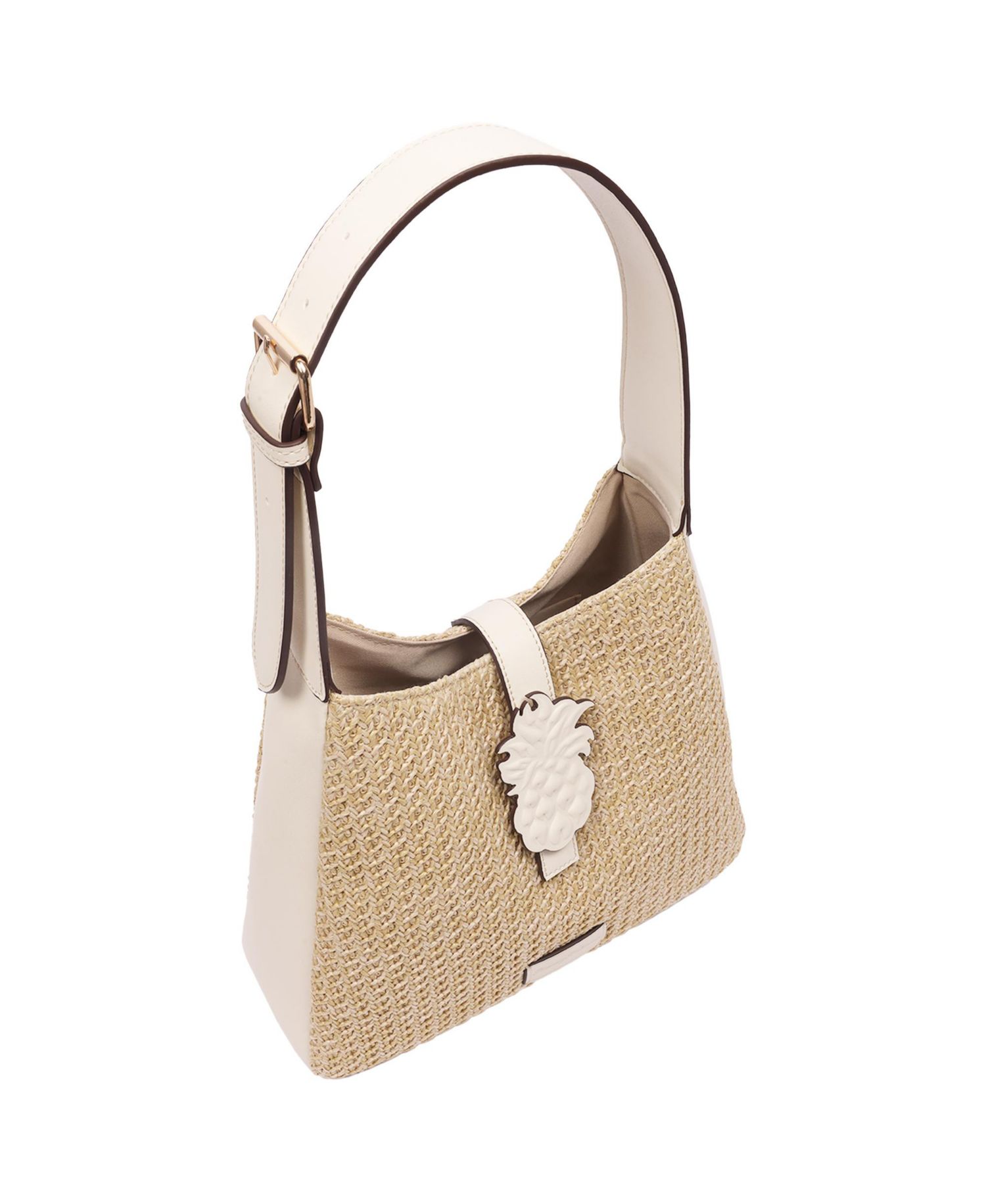 Logo Tab Raffia Hobo Bag - Woven Straw Shoulder Bag with Pineapple Accent