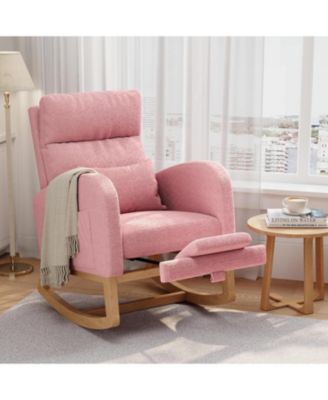 Teddy Fleece Rocking Chair with Footrest,Modern Nursery Glider Chair with Side Pockets and Pillow,Rocker Chair for Living Room Bedroom