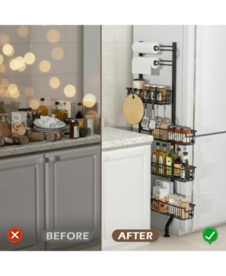 6-tier Slim Corner Shelf Spice Rack with Pull-Out Baskets Narrow Storage Organizer for Kitchen Bathroom