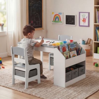 3-in-1 Kids Table and Chair Set with Paper Roll Holder and Storage for Art, Crafts, and Reading