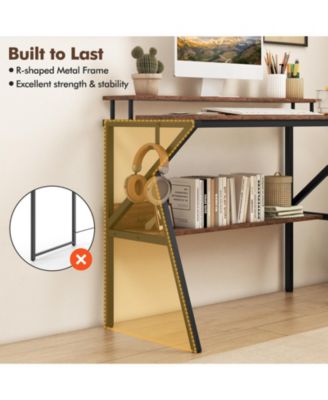 Space Saving Computer Desk with Monitor Stand and Extra Storage Shelf for Work Study-Rustic Brown