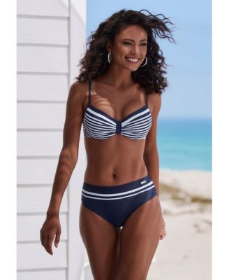 Women's Striped Insert Mid Rise Bikini Swimsuit Bottom