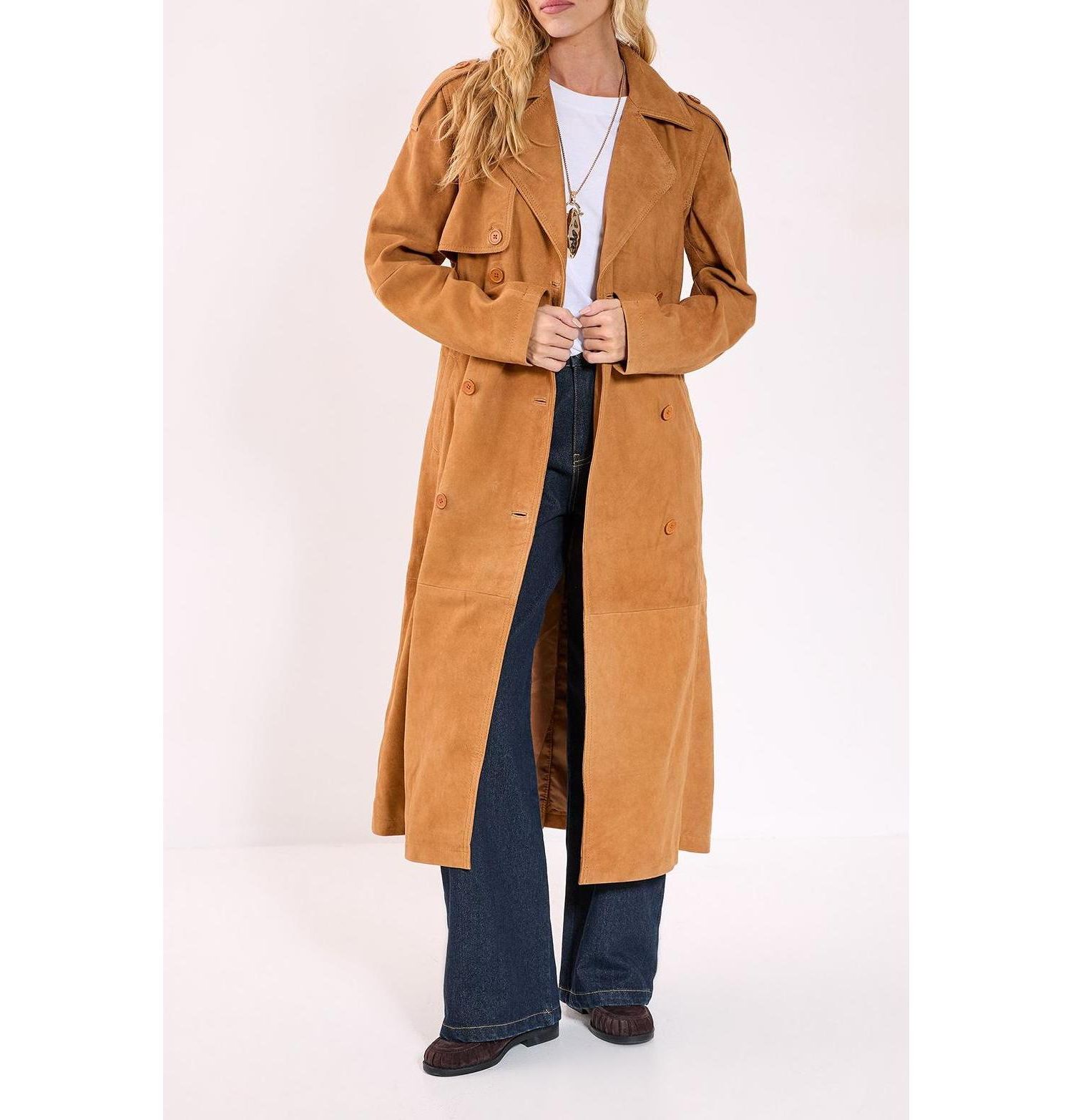 Women's Real Suede Trench Coat