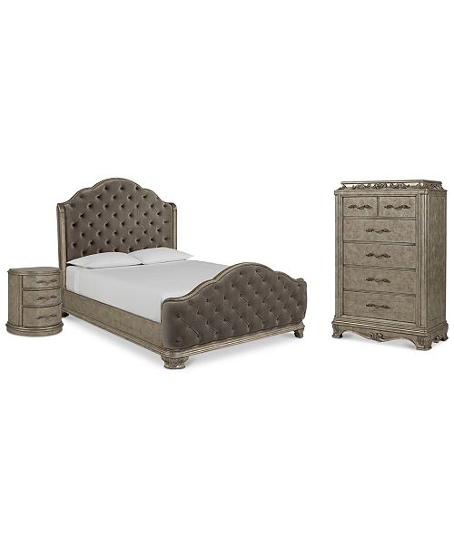 Zarina Bedroom Furniture 3 Pc Set Queen Bed Chest Nightstand