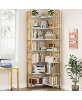 86" Tall 7-Tier Industrial L-Shaped Corner Bookshelf
