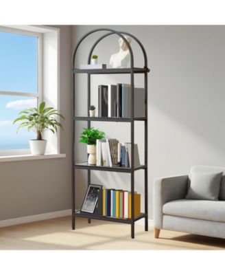 4-Tier Modern Arched Bookshelf with Metal Frame, Tall Open Display Storage Rack
