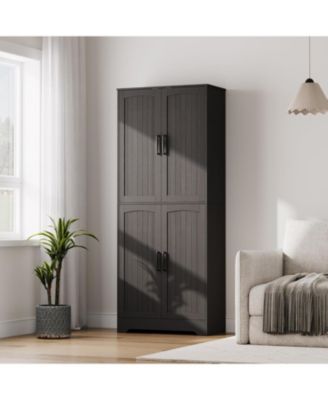 Farmhouse Kitchen Pantry Cabinet, 71" Tall Wood Pantry Storage Cabinet with 4 Doors & Adjustable Shelves, Freestanding Cupboard for Dining Room
